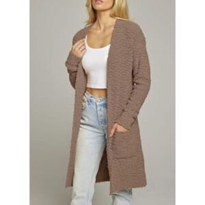 Merokeety chunky knit open front mauve cardigan - M